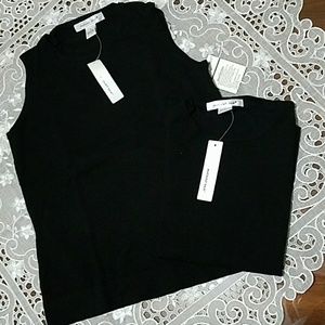 2 black ladies sleeveless vests